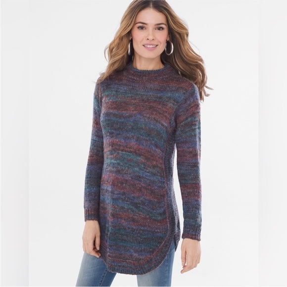 Chico's Sweaters - Chico’s Spacedye Striped Pullover Sweater Oversized Tunic Womens US M Chicos 1